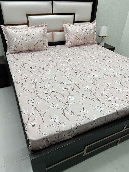 printed tc fitted king-sized bedsheet with 2 pillow covers - 21604389 - Very Small Image - 1