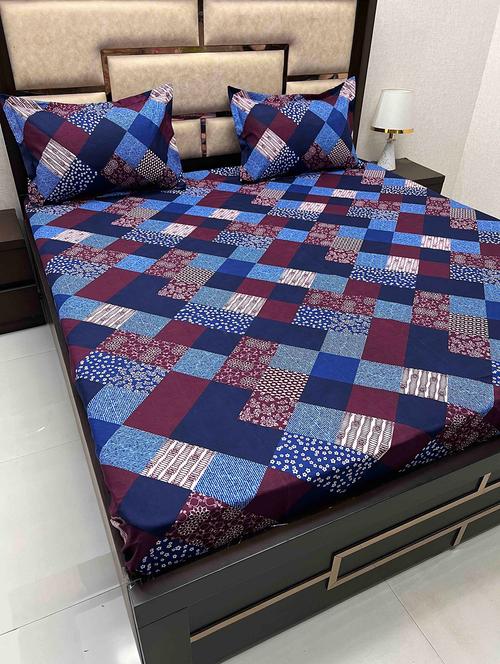 printed tc fitted king-sized bedsheet with 2 pillow covers - 21604408 - Very Small Image - 1