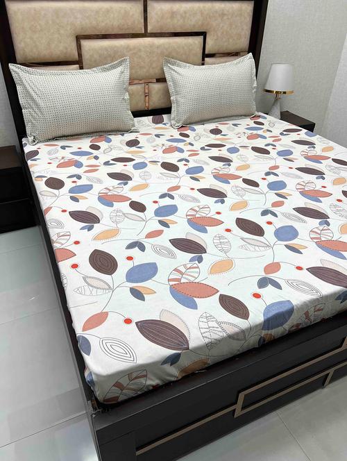 printed tc fitted king-sized bedsheet with 2 pillow covers - 21604434 - Very Small Image - 1