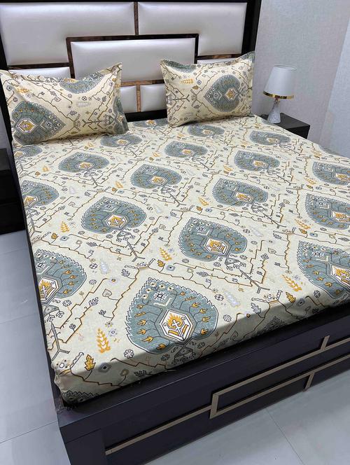 printed tc fitted king-sized bedsheet with 2 pillow covers - 21604439 - Very Small Image - 1