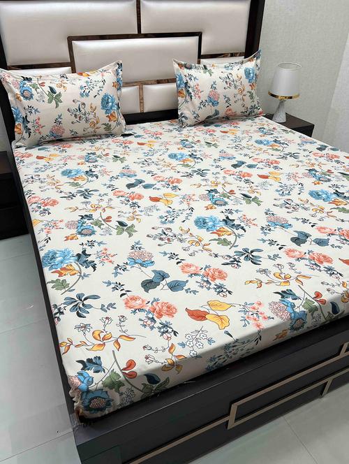 printed tc fitted king-sized bedsheet with 2 pillow covers - 21604445 - Very Small Image - 1