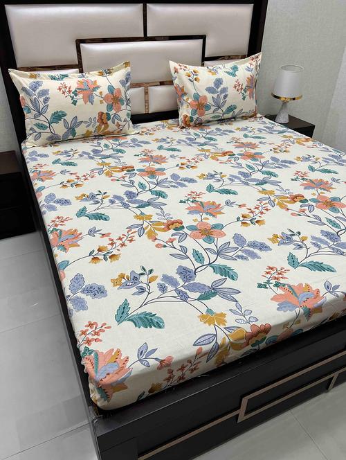 printed tc fitted king-sized bedsheet with 2 pillow covers - 21604455 - Very Small Image - 1
