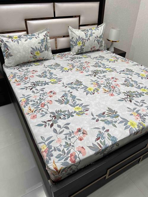 printed tc fitted king-sized bedsheet with 2 pillow covers - 21604462 - Very Small Image - 1