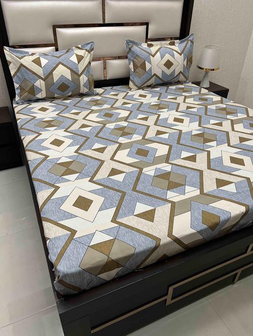 printed tc fitted king-sized bedsheet with 2 pillow covers - 21604473 - Very Small Image - 1