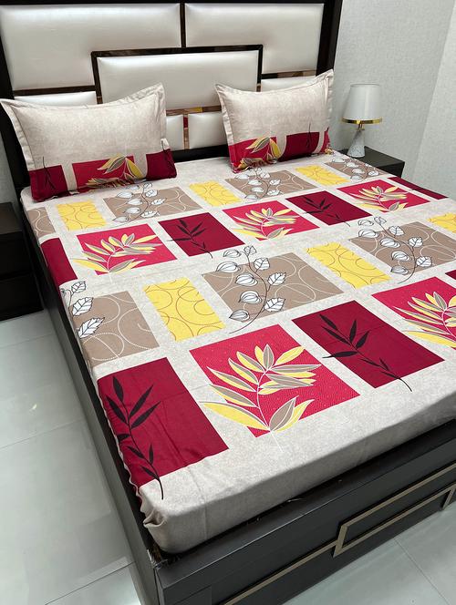 printed tc fitted king-sized bedsheet with 2 pillow covers - 21604497 - Very Small Image - 1