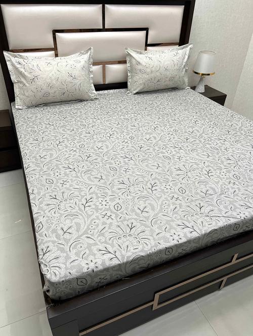 printed tc fitted king-sized bedsheet with 2 pillow covers - 21604562 - Very Small Image - 1