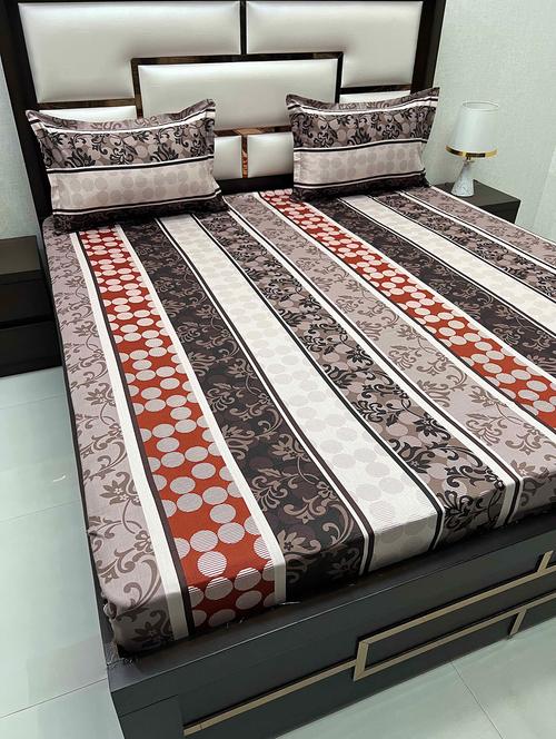 printed tc fitted king-sized bedsheet with 2 pillow covers - 21604591 - Very Small Image - 1