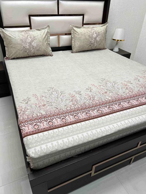 printed tc fitted king-sized bedsheet with 2 pillow covers - 21604619 - Very Small Image - 1