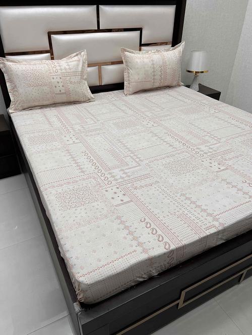 printed tc fitted king-sized bedsheet with 2 pillow covers - 21604647 - Very Small Image - 1