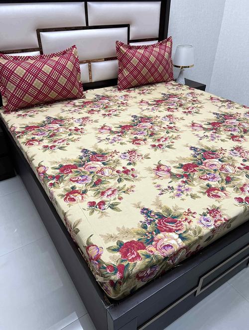 printed tc fitted king-sized bedsheet with 2 pillow covers - 21604667 - Very Small Image - 1
