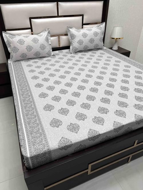 printed tc fitted king-sized bedsheet with 2 pillow covers - 21604695 - Very Small Image - 1