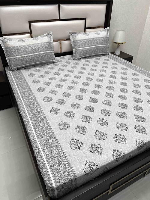 printed tc fitted king-sized bedsheet with 2 pillow covers - 21604696 - Very Small Image - 1
