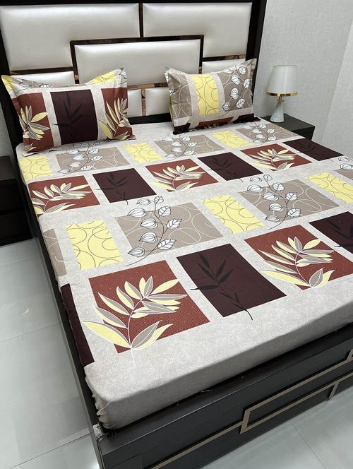 printed tc fitted king-sized bedsheet with 2 pillow covers - 21604728 - Very Small Image - 1