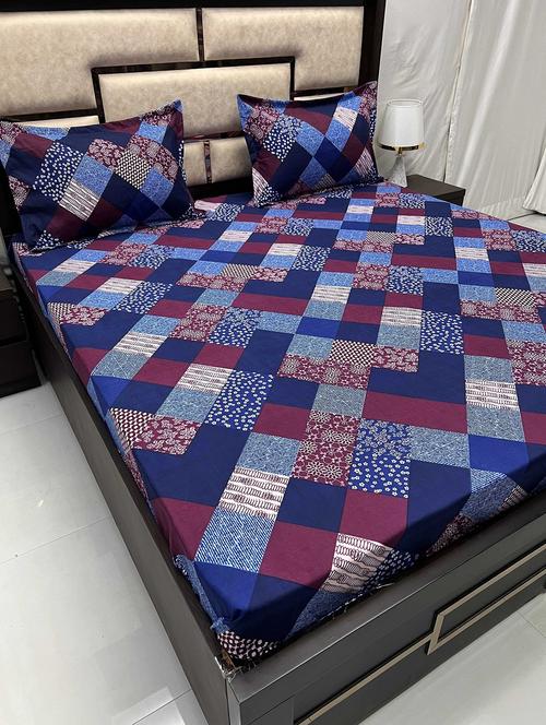 printed tc fitted king-sized bedsheet with 2 pillow covers - 21604787 - Very Small Image - 1