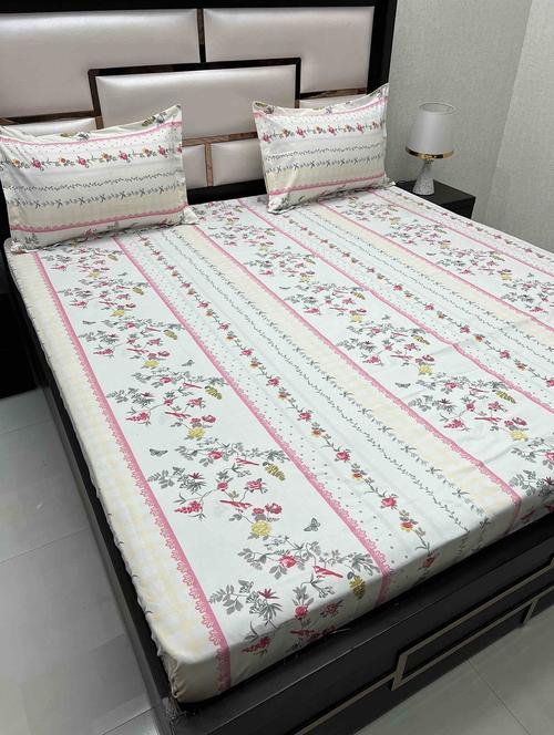 printed tc fitted king-sized bedsheet with 2 pillow covers - 21604857 - Very Small Image - 1