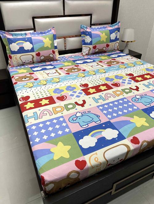 printed tc fitted king-sized bedsheet with 2 pillow covers - 21604870 - Very Small Image - 1