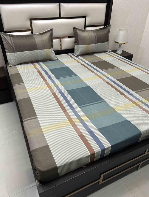 printed tc fitted king-sized bedsheet with 2 pillow covers - 21604926 - Very Small Image - 1