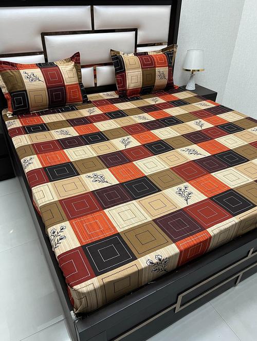 printed tc fitted king-sized bedsheet with 2 pillow covers - 21604987 - Very Small Image - 1