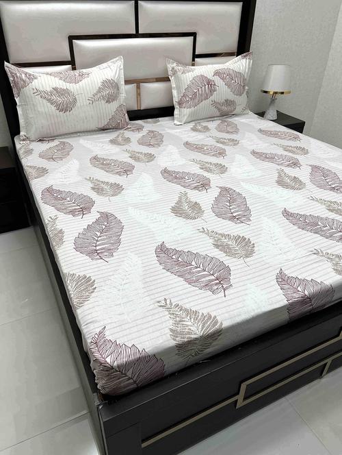 printed tc fitted king-sized bedsheet with 2 pillow covers - 21605014 - Very Small Image - 1