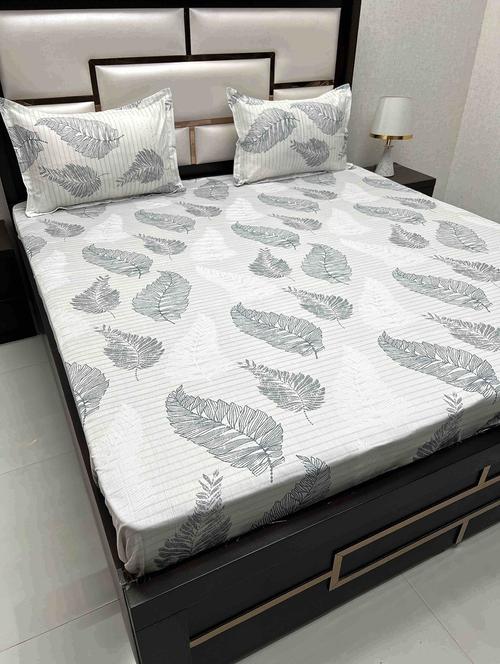 printed tc fitted king-sized bedsheet with 2 pillow covers - 21605015 - Very Small Image - 1