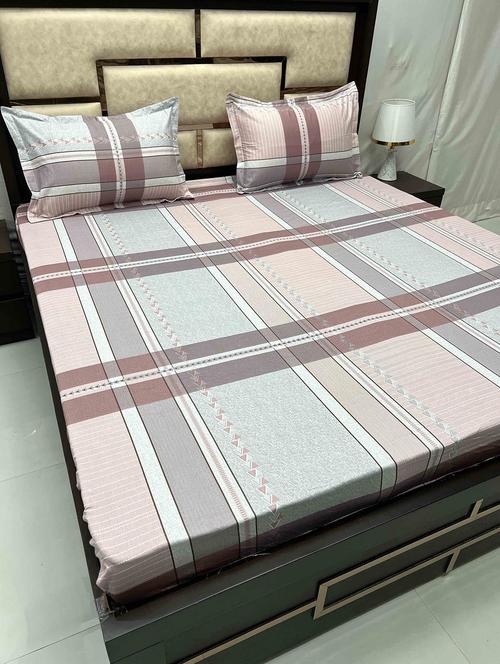 printed tc fitted king-sized bedsheet with 2 pillow covers - 21605018 - Very Small Image - 1