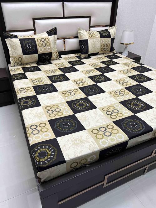 printed tc fitted king-sized bedsheet with 2 pillow covers - 21605023 - Very Small Image - 1