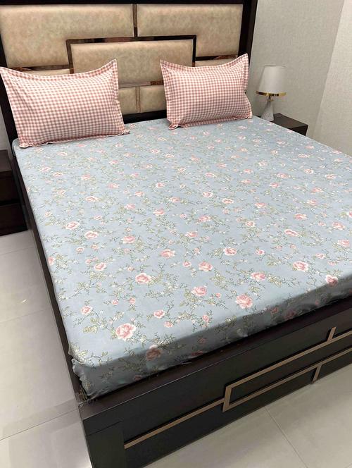 printed tc fitted king-sized bedsheet with 2 pillow covers - 21605034 - Very Small Image - 1