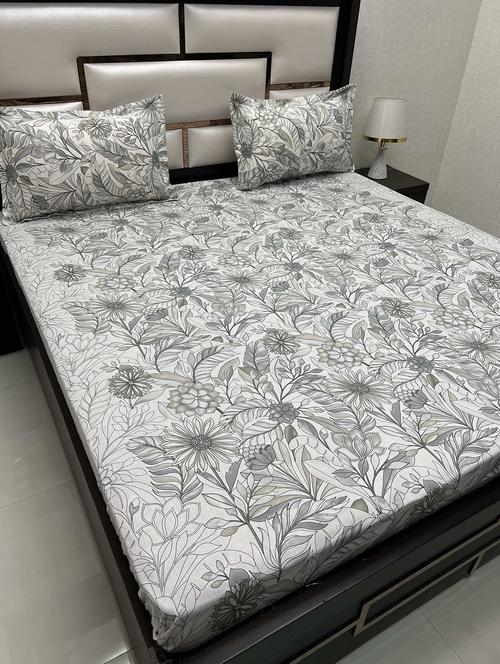 printed tc fitted king-sized bedsheet with 2 pillow covers - 21605053 - Very Small Image - 1