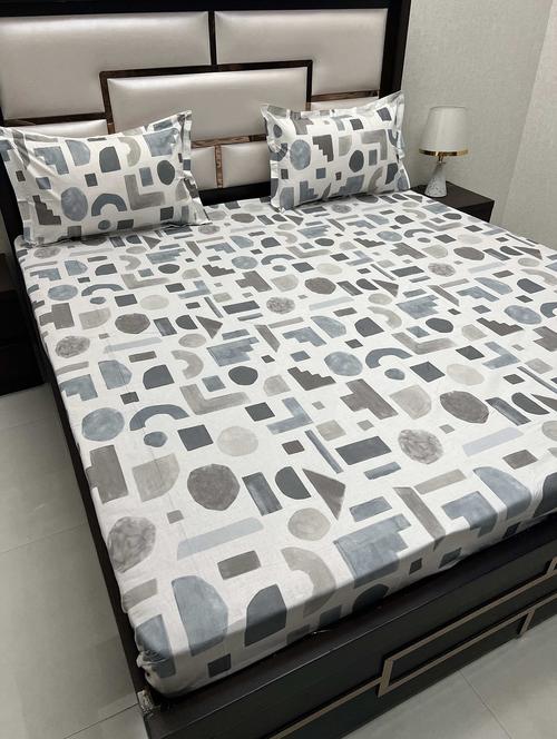 printed tc fitted king-sized bedsheet with 2 pillow covers - 21605056 - Very Small Image - 1