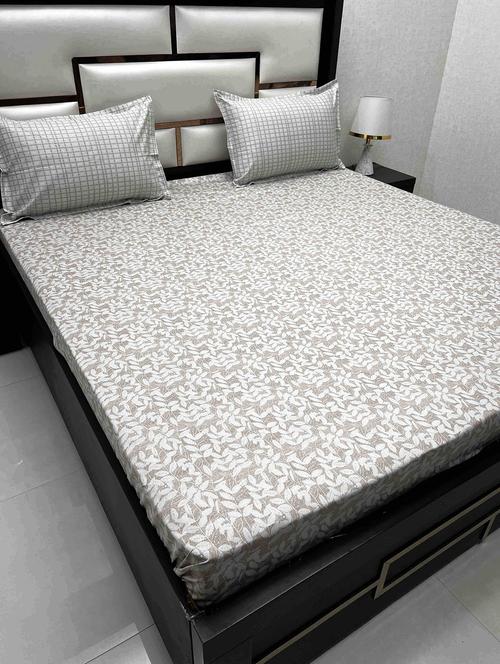 printed tc fitted king-sized bedsheet with 2 pillow covers - 21605084 - Very Small Image - 1