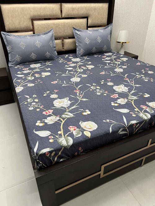 printed tc fitted king-sized bedsheet with 2 pillow covers - 21605096 - Very Small Image - 1
