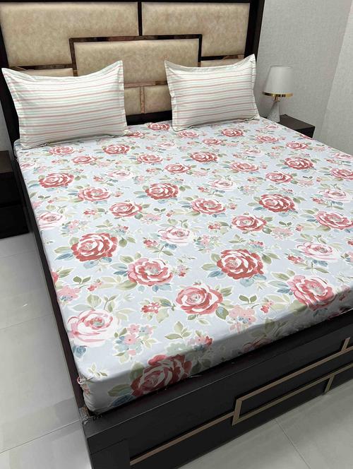 printed tc fitted king-sized bedsheet with 2 pillow cover - 21605098 - Very Small Image - 1