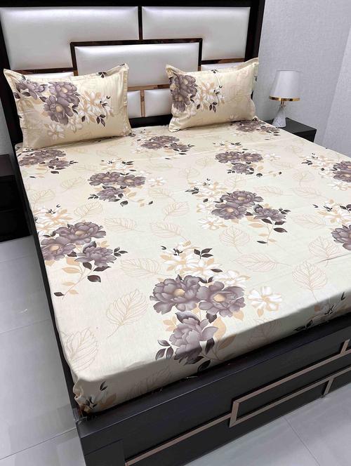 printed tc fitted king-sized bedsheet with 2 pillow covers - 21605118 - Very Small Image - 1