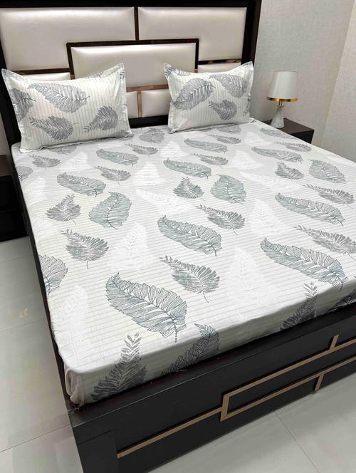 printed tc fitted king-sized bedsheet with 2 pillow covers - 21605127 - Very Small Image - 1