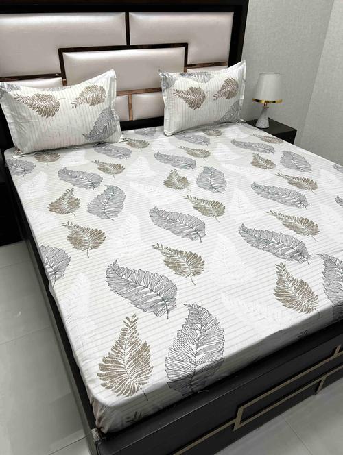 printed tc fitted king-sized bedsheet with 2 pillow covers - 21605146 - Very Small Image - 1