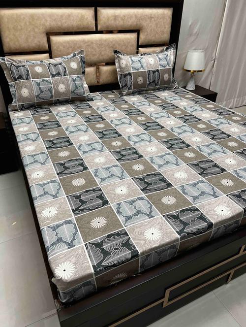 printed tc fitted king-sized bedsheet with 2 pillow covers - 21605160 - Very Small Image - 1