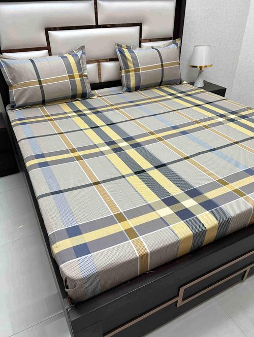 printed tc fitted king-sized bedsheet with 2 pillow covers - 21605213 - Very Small Image - 1