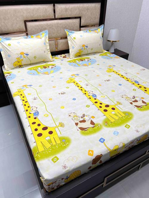 printed tc fitted king-sized bedsheet with 2 pillow covers - 21605230 - Very Small Image - 1