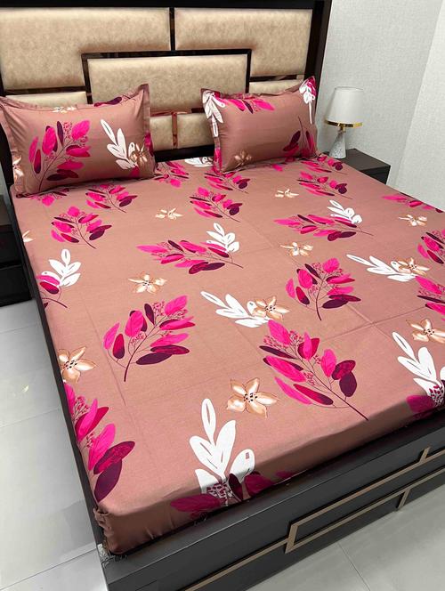 printed tc fitted king-sized bedsheet with 2 pillow covers - 21605242 - Very Small Image - 1