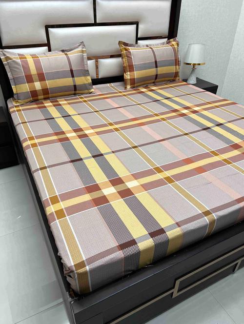 printed tc fitted king-sized bedsheet with 2 pillow covers - 21605281 - Very Small Image - 1