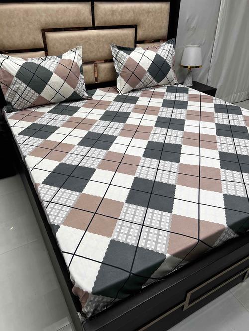 printed tc fitted king-sized bedsheet with 2 pillow covers - 21605292 - Very Small Image - 1