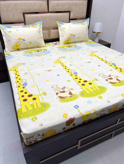 printed tc fitted king-sized bedsheet with 2 pillow covers - 21605303 - Very Small Image - 1