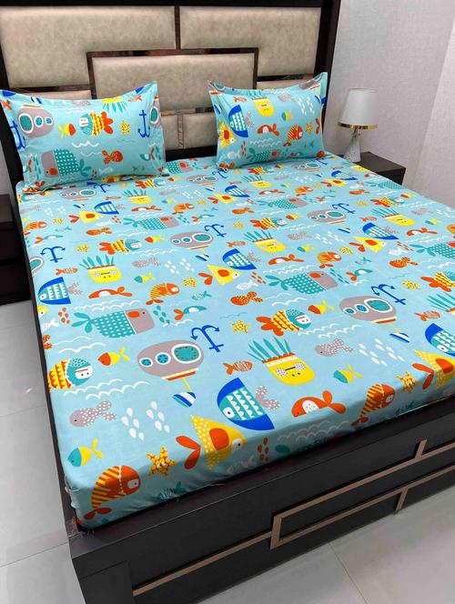 printed tc fitted king-sized bedsheet with 2 pillow covers - 21605306 - Very Small Image - 1