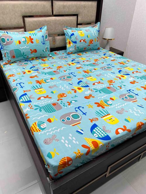 printed tc fitted king-sized bedsheet with 2 pillow covers - 21605330 - Very Small Image - 1