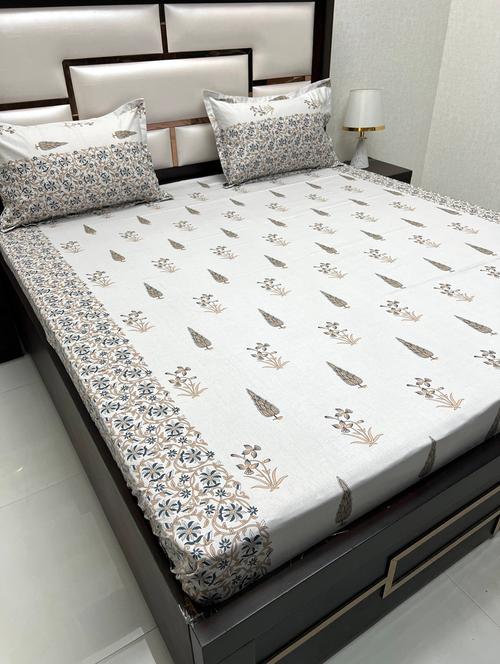 printed tc fitted king-sized bedsheet with 2 pillow covers - 21605360 - Very Small Image - 1