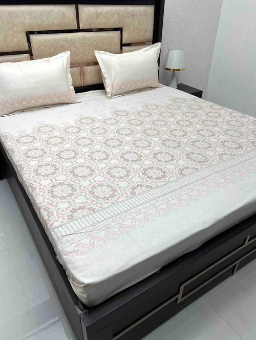 printed tc fitted king-sized bedsheet with 2 pillow covers - 21605370 - Very Small Image - 1