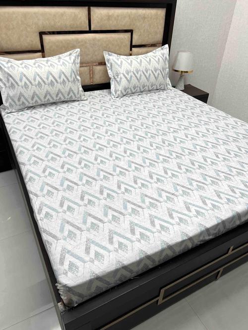 printed tc fitted king-sized bedsheet with 2 pillow covers - 21605392 - Very Small Image - 1