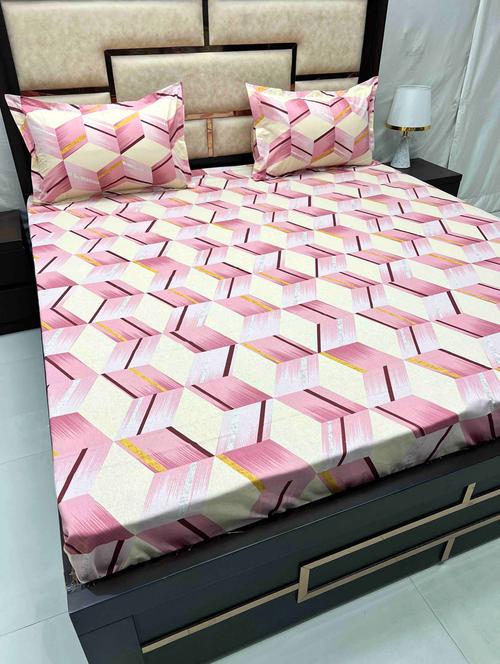 printed tc fitted king-sized bedsheet with 2 pillow covers - 21605451 - Very Small Image - 1
