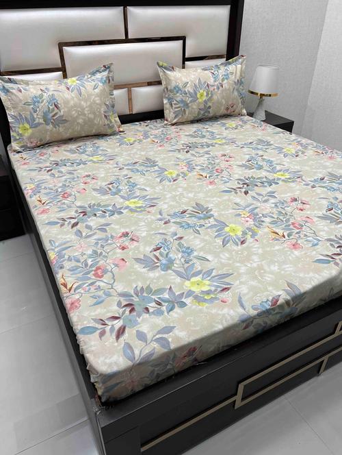 printed tc fitted king-sized bedsheet with 2 pillow cover - 21605452 - Very Small Image - 1