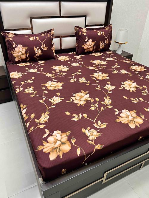printed tc fitted king-sized bedsheet with 2 pillow covers - 21605461 - Very Small Image - 1
